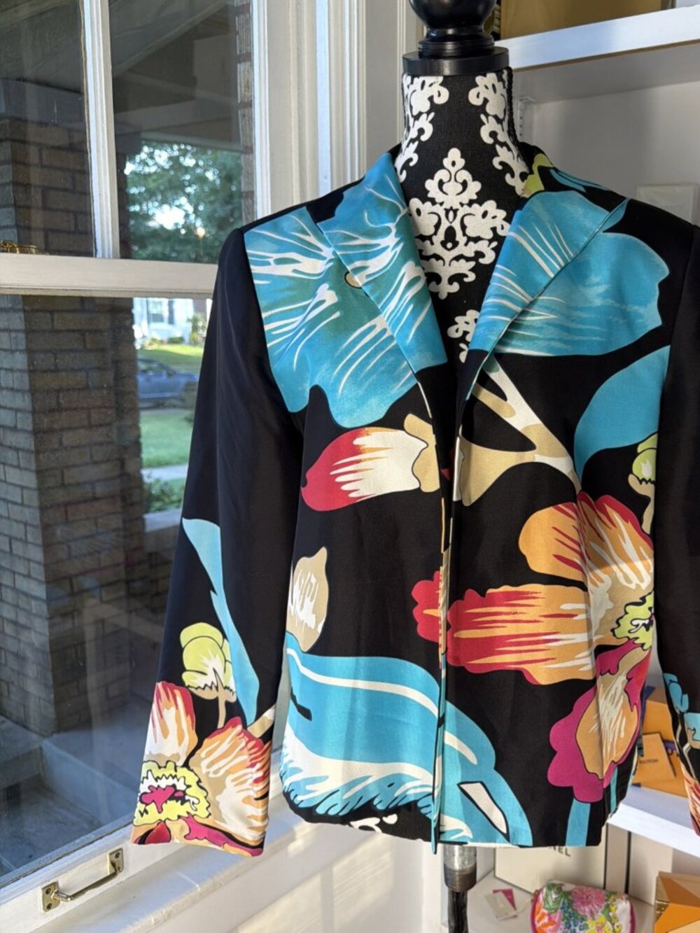 Kulakula 100% Silk Floral Hawaiian Tropical Blazer Jacket Womens Large